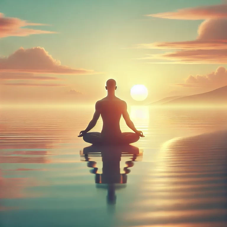 DALL·E 2024-10-19 12.54.20 - A serene scene of a real person practicing breathwork at sunrise, sitting in a peaceful, meditative pose on a calm beach or nature setting. The backgr
