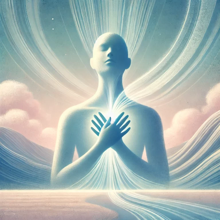 DALL·E 2024-10-19 12.54.27 - A serene image symbolizing breathwork and the power of breathing, with soft pastel tones. The background features a peaceful landscape of flowing air